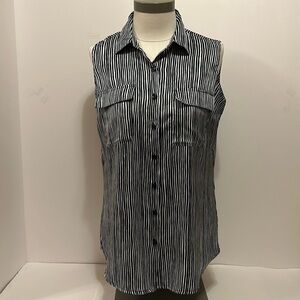 Jones New York Black & White Stripe Sleeveless Blouse Women’s Size Small